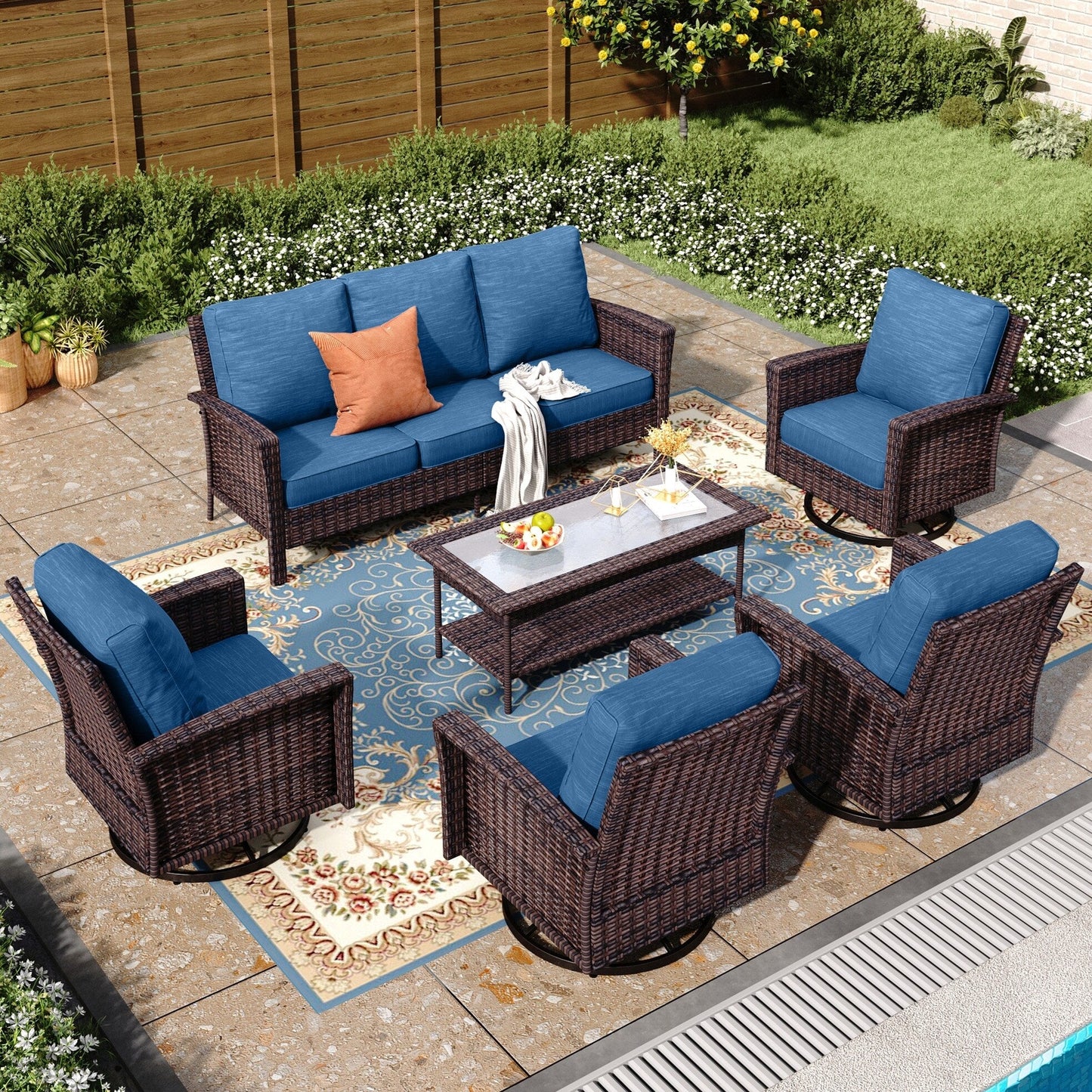 MAISON ARTS Ensemble de canapé de patio extra-large en osier avec table basse, siège surdimensionné avec coussin rembourré de 5,5 pouces d'épaisseur