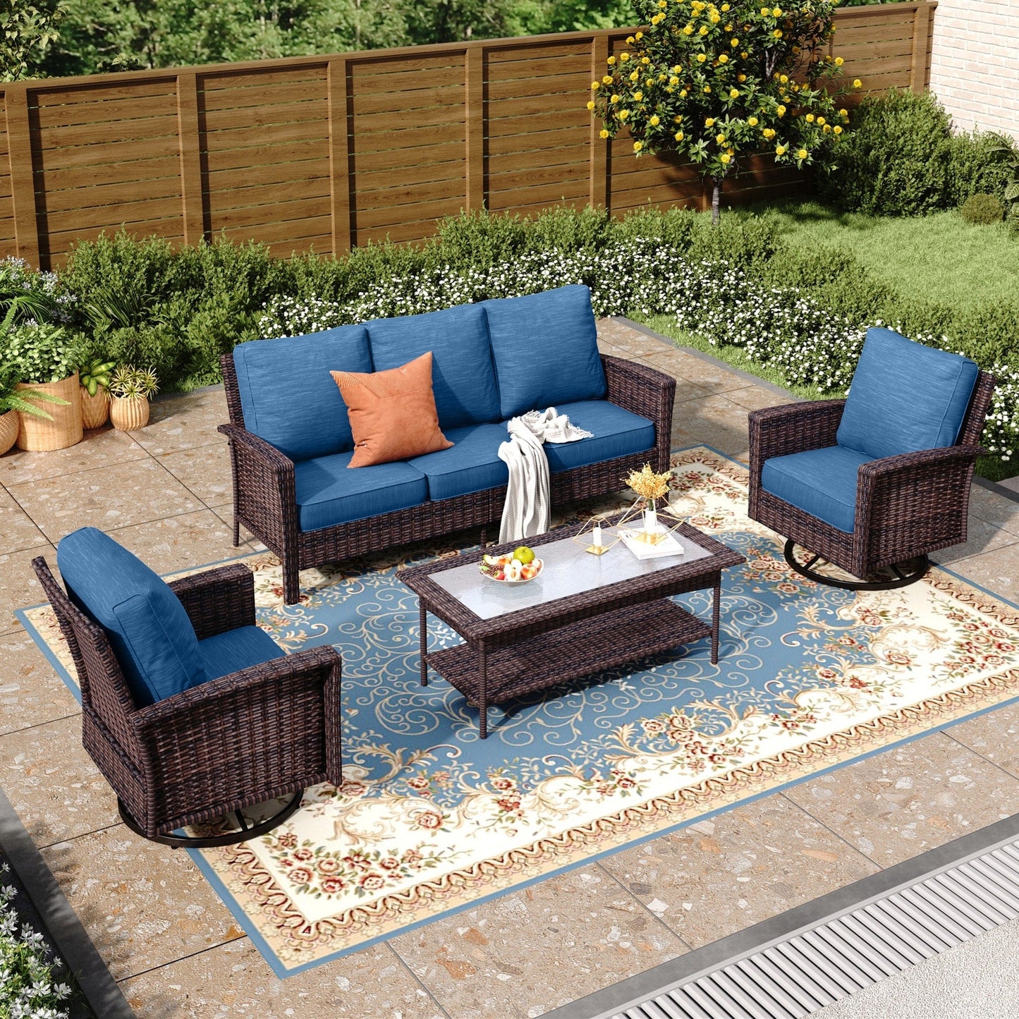 MAISON ARTS Ensemble de canapé de patio extra-large en osier avec table basse, siège surdimensionné avec coussin rembourré de 5,5 pouces d'épaisseur