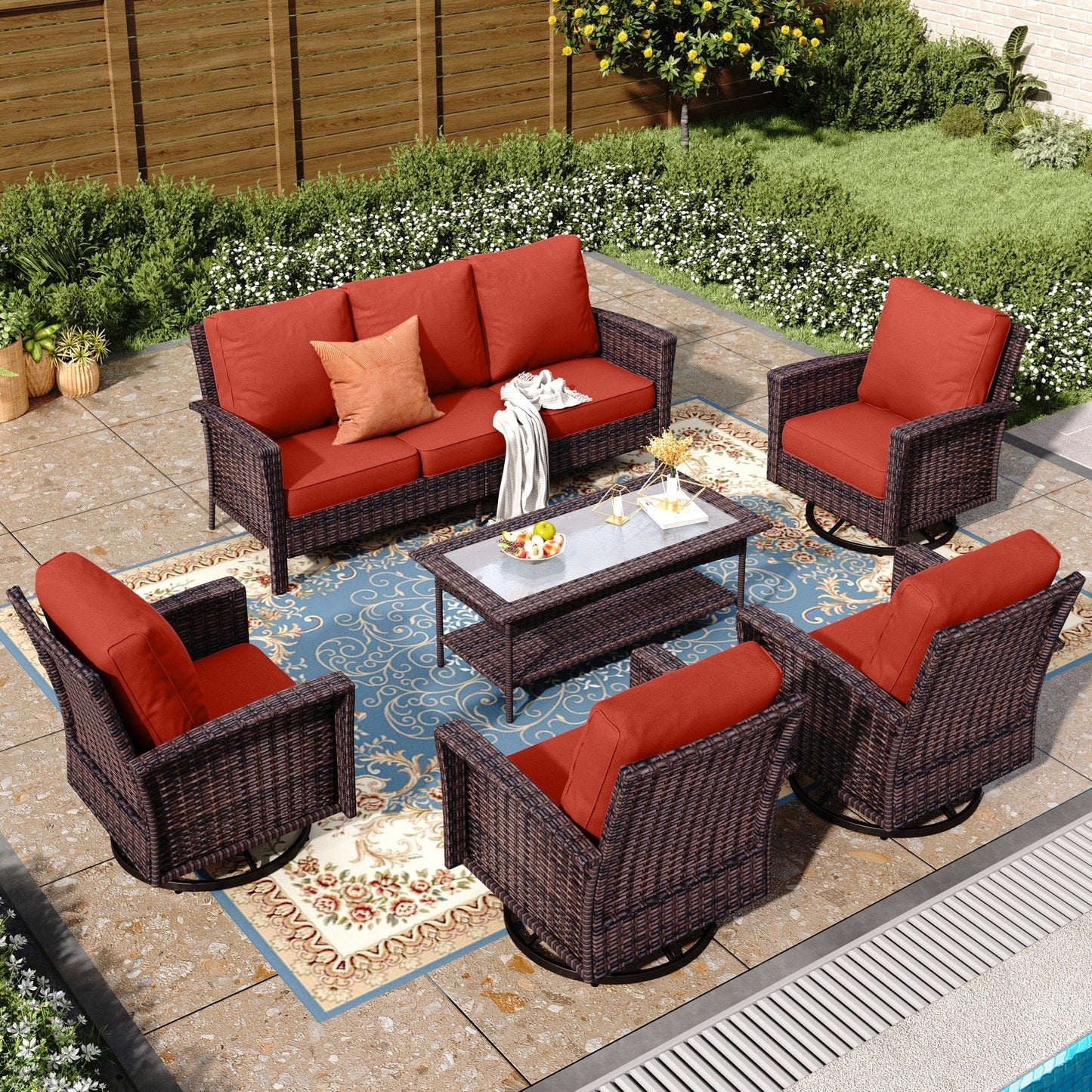 MAISON ARTS Ensemble de canapé de patio extra-large en osier avec table basse, siège surdimensionné avec coussin rembourré de 5,5 pouces d'épaisseur