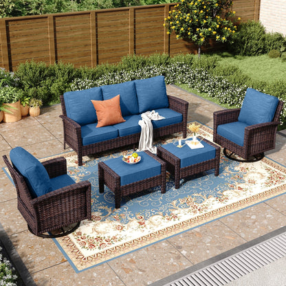 MAISON ARTS Ensemble de canapé de patio extra-large en osier avec table basse, siège surdimensionné avec coussin rembourré de 5,5 pouces d'épaisseur