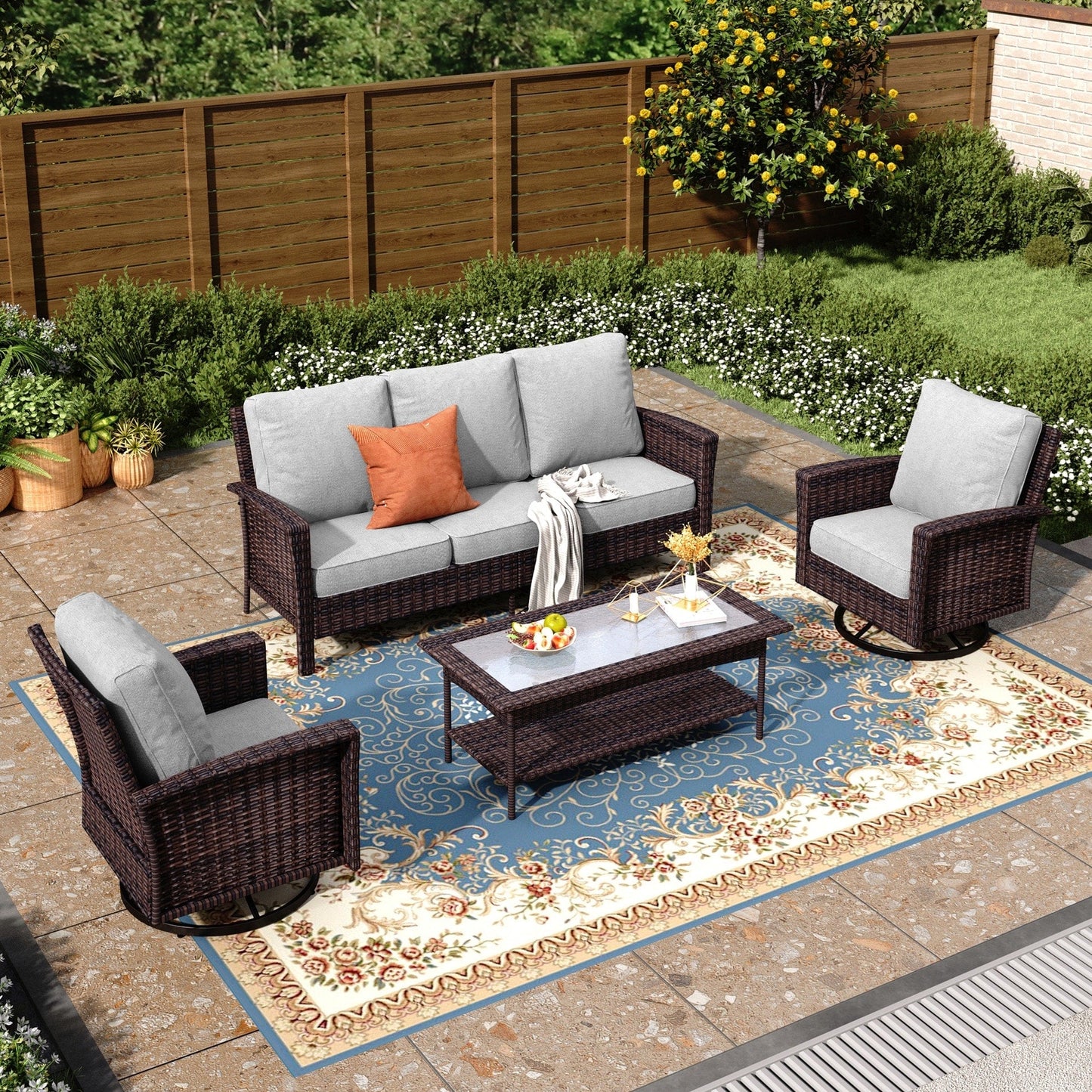 MAISON ARTS Ensemble de canapé de patio extra-large en osier avec table basse, siège surdimensionné avec coussin rembourré de 5,5 pouces d'épaisseur