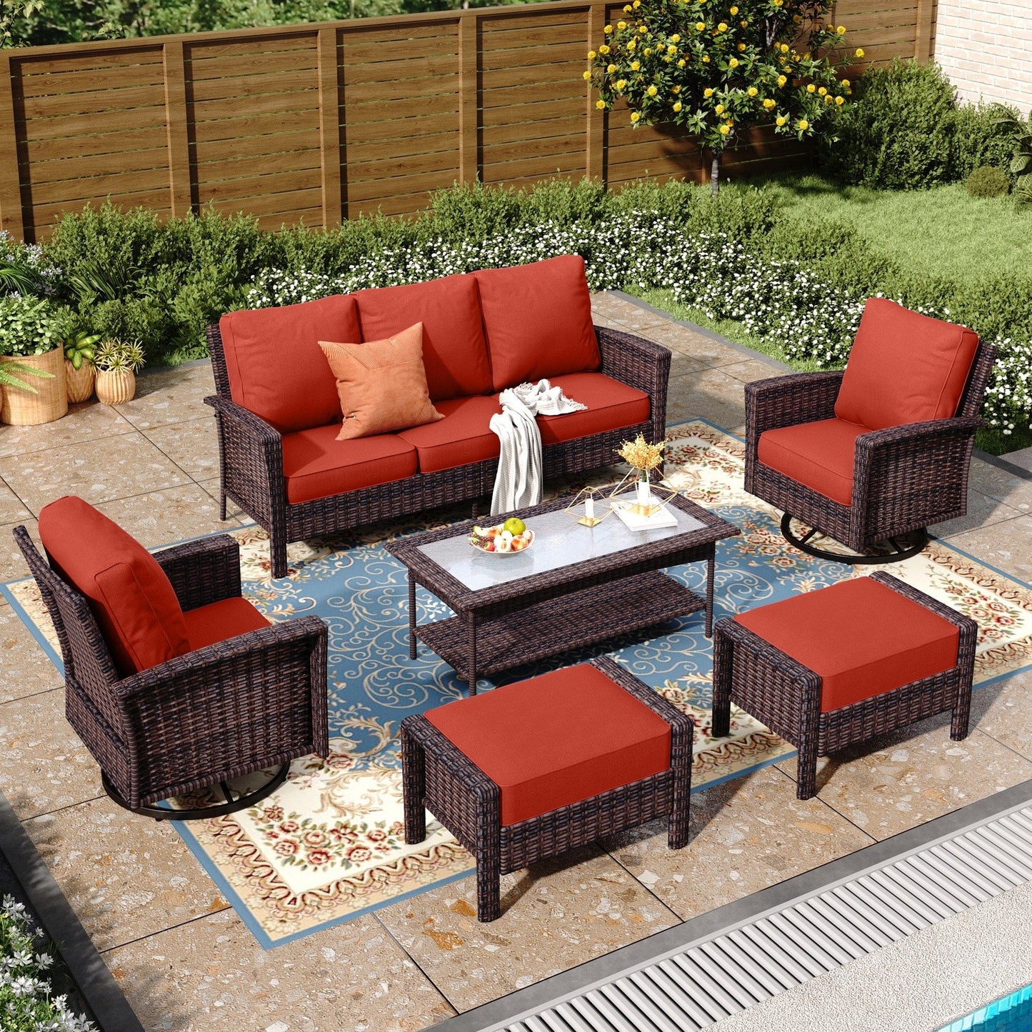 MAISON ARTS Ensemble de canapé de patio extra-large en osier avec table basse, siège surdimensionné avec coussin rembourré de 5,5 pouces d'épaisseur