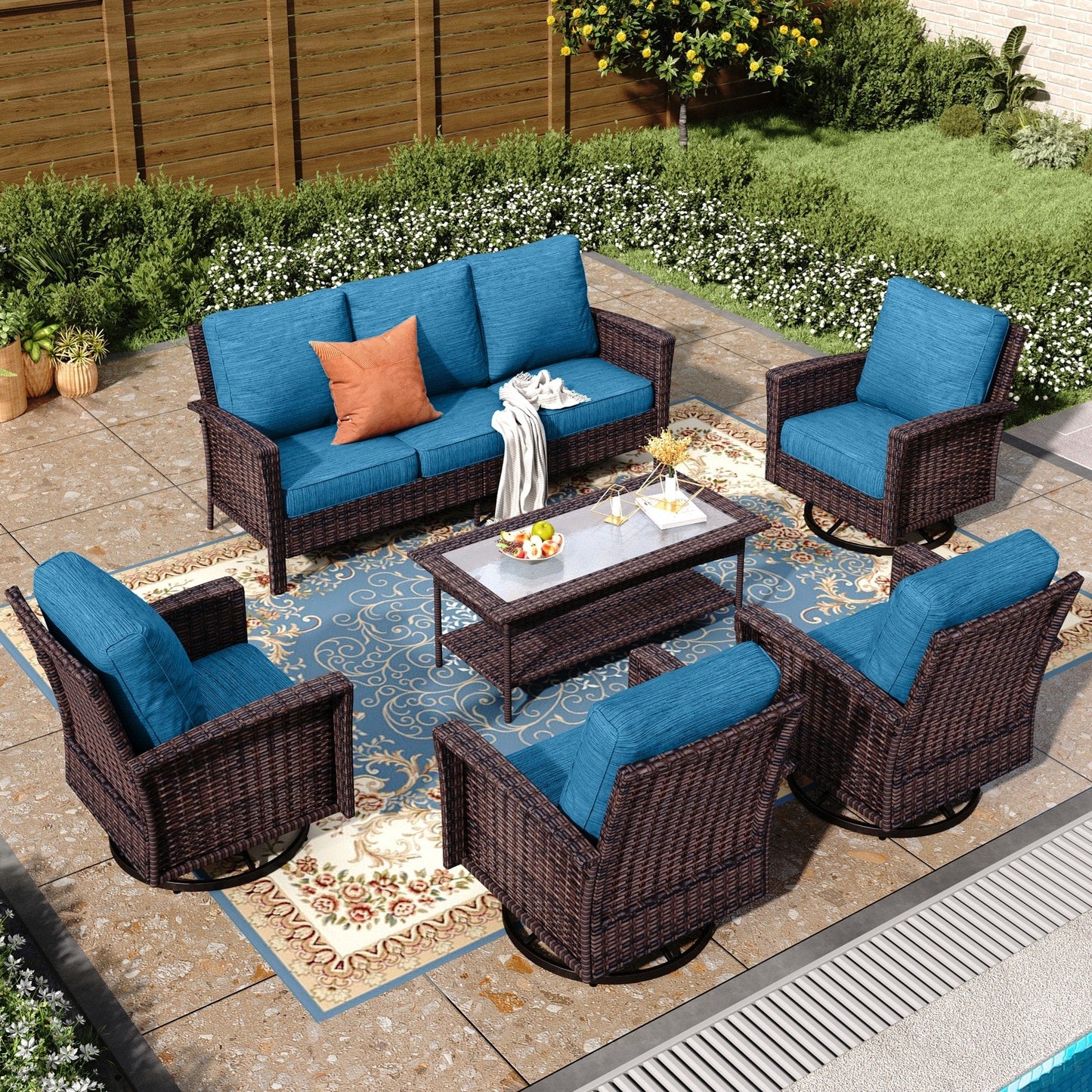 MAISON ARTS Ensemble de canapé de patio extra-large en osier avec table basse, siège surdimensionné avec coussin rembourré de 5,5 pouces d'épaisseur