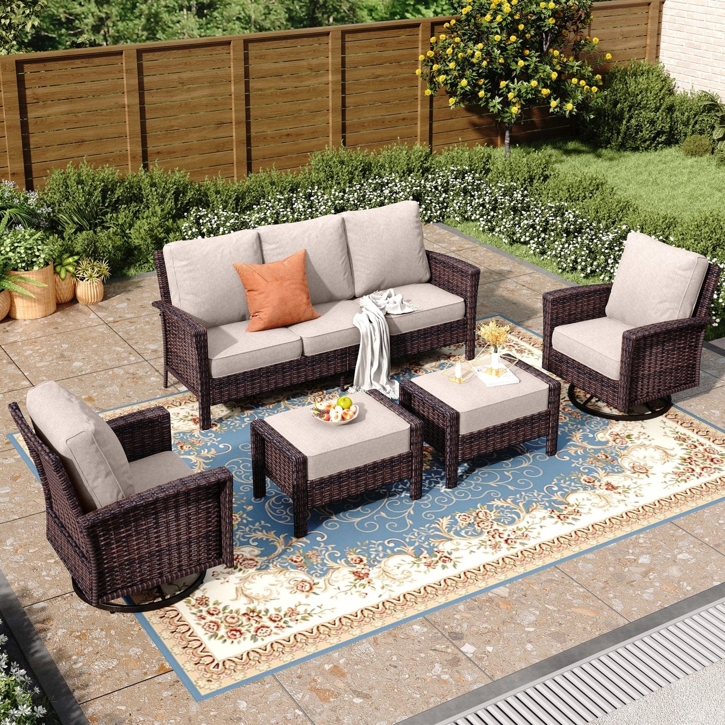 MAISON ARTS Ensemble de canapé de patio extra-large en osier avec table basse, siège surdimensionné avec coussin rembourré de 5,5 pouces d'épaisseur
