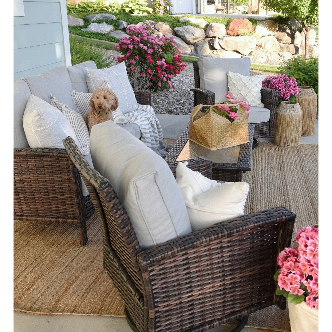MAISON ARTS Ensemble de canapé de patio extra-large en osier avec table basse, siège surdimensionné avec coussin rembourré de 5,5 pouces d'épaisseur