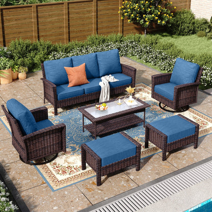 MAISON ARTS Ensemble de canapé de patio extra-large en osier avec table basse, siège surdimensionné avec coussin rembourré de 5,5 pouces d'épaisseur