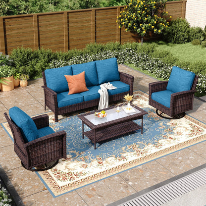 MAISON ARTS Ensemble de canapé de patio extra-large en osier avec table basse, siège surdimensionné avec coussin rembourré de 5,5 pouces d'épaisseur
