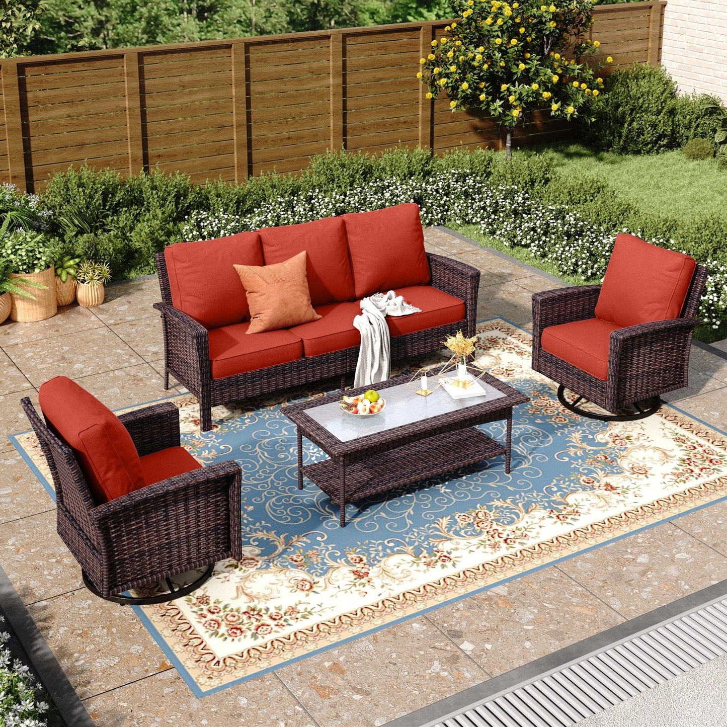 MAISON ARTS Ensemble de canapé de patio extra-large en osier avec table basse, siège surdimensionné avec coussin rembourré de 5,5 pouces d'épaisseur