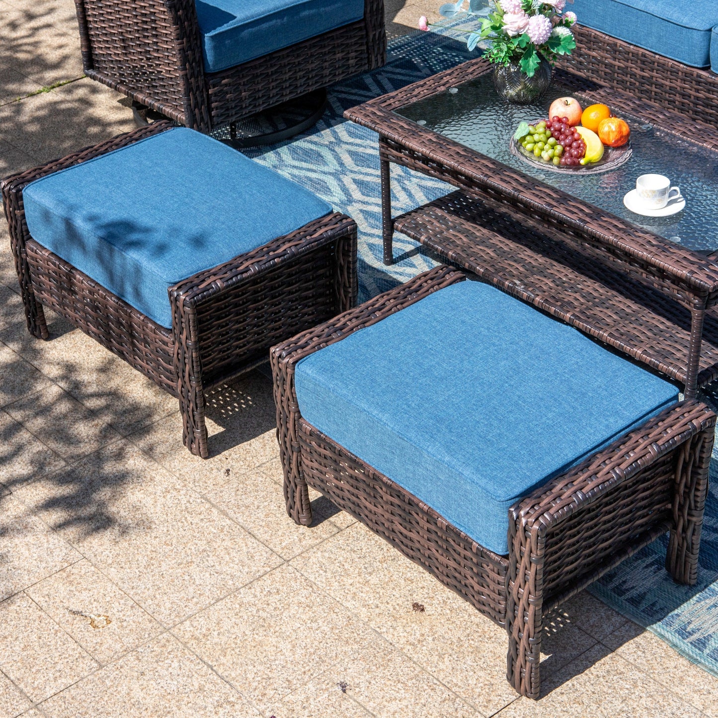 MAISON ARTS Ensemble de canapé de patio extra-large en osier avec table basse, siège surdimensionné avec coussin rembourré de 5,5 pouces d'épaisseur