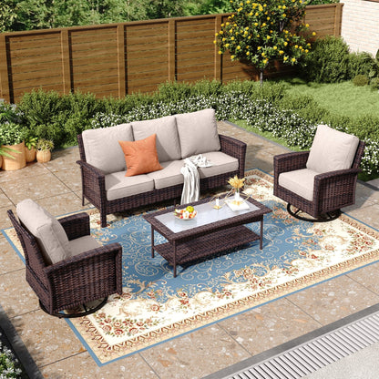 MAISON ARTS Ensemble de canapé de patio extra-large en osier avec table basse, siège surdimensionné avec coussin rembourré de 5,5 pouces d'épaisseur