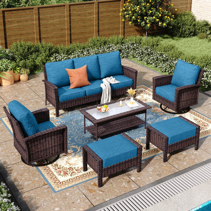 MAISON ARTS Ensemble de canapé de patio extra-large en osier avec table basse, siège surdimensionné avec coussin rembourré de 5,5 pouces d'épaisseur