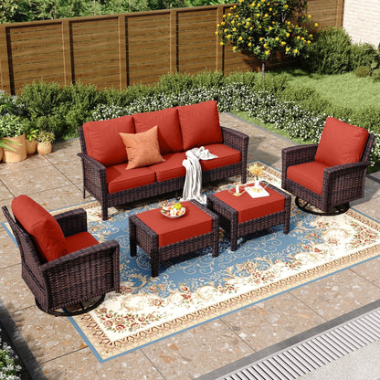 MAISON ARTS Ensemble de canapé de patio extra-large en osier avec table basse, siège surdimensionné avec coussin rembourré de 5,5 pouces d'épaisseur