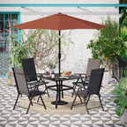 Ensemble de salle à manger d'extérieur 6 pièces MAISON ARTS, 1 table carrée en métal, 4 chaises pliantes réglables et un parasol de 9 pieds