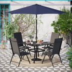 Ensemble de salle à manger d'extérieur 6 pièces MAISON ARTS, 1 table carrée en métal, 4 chaises pliantes réglables et un parasol de 9 pieds