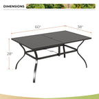 Ensemble de salle à manger d'extérieur MAISON ARTS, 6 chaises pivotantes et table à manger rectangulaire 60 x 38 avec trou pour parasol