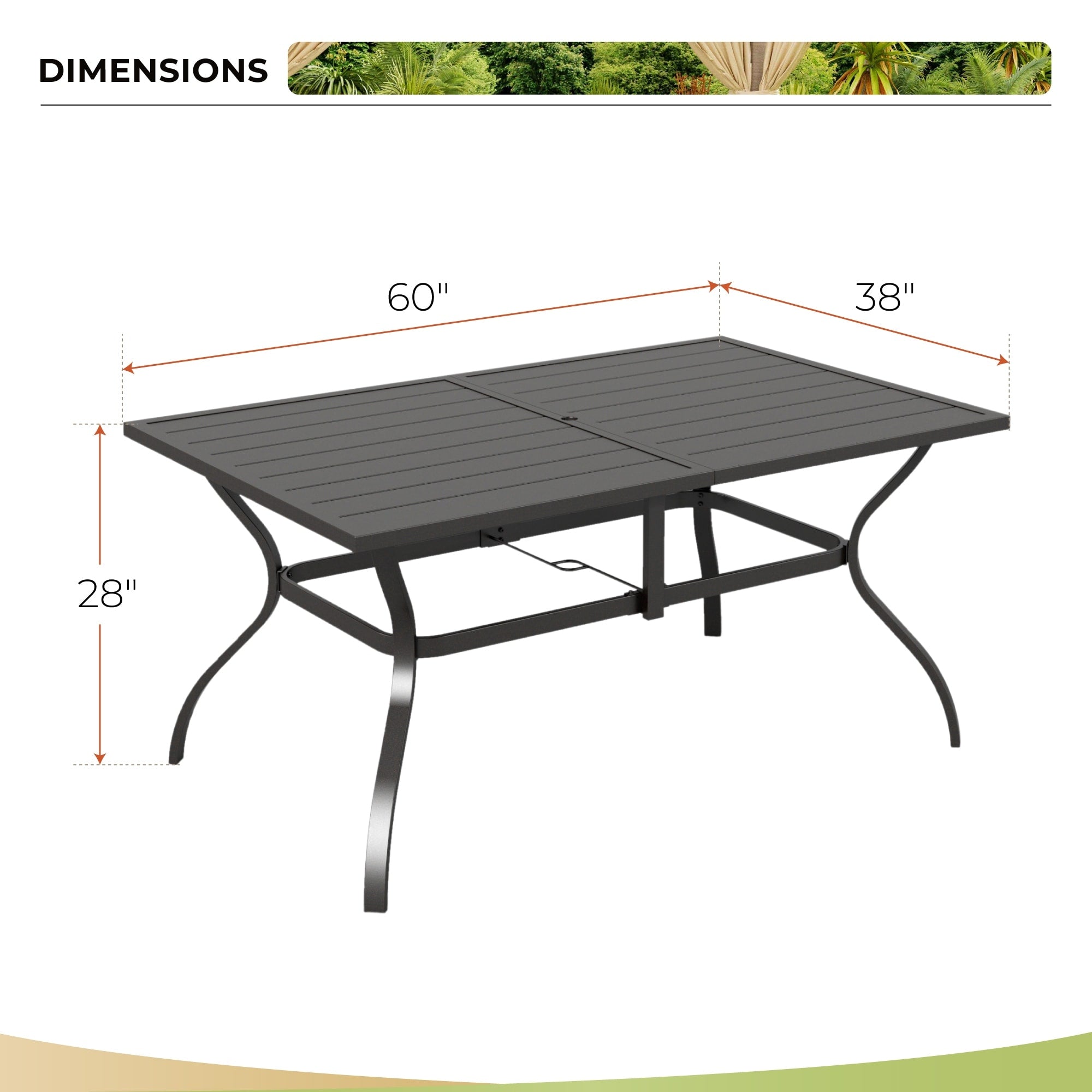 Ensemble de salle à manger d'extérieur MAISON ARTS, 6 chaises pivotantes et table à manger rectangulaire 60 x 38 avec trou pour parasol