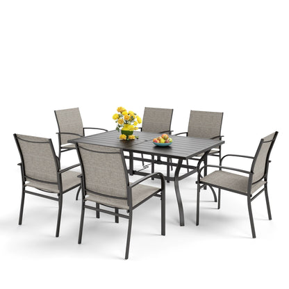 Ensemble de salle à manger de patio MAISON ARTS, table rectangulaire en métal 7 pièces et 6 chaises en textilène
