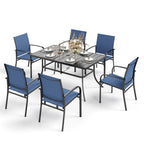 Ensemble de salle à manger de patio MAISON ARTS 7 pièces avec 1 table rectangulaire en métal et 6 chaises en textilène
