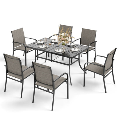 Ensemble de salle à manger de patio MAISON ARTS 7 pièces avec 1 table rectangulaire en métal et 6 chaises en textilène