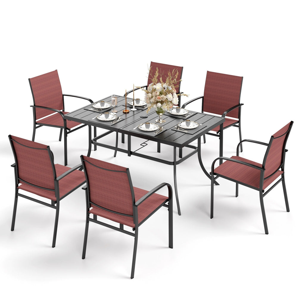 Ensemble de salle à manger de patio MAISON ARTS 7 pièces avec 1 table rectangulaire en métal et 6 chaises en textilène