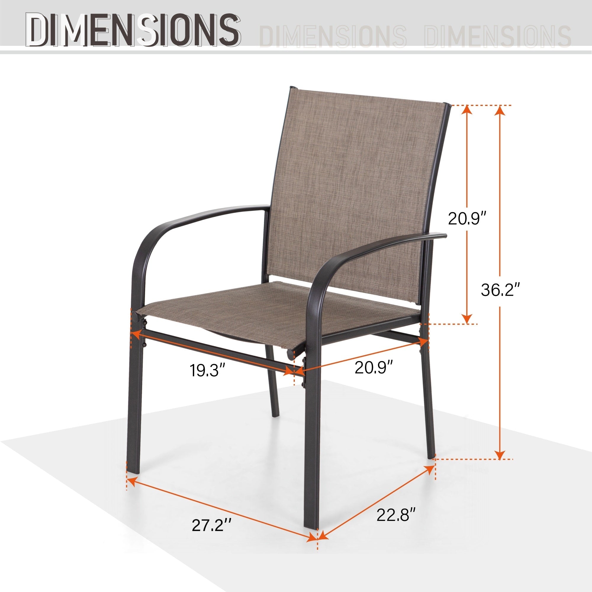 Ensemble de salle à manger de patio MAISON ARTS 7 pièces avec 1 table rectangulaire en métal et 6 chaises en textilène