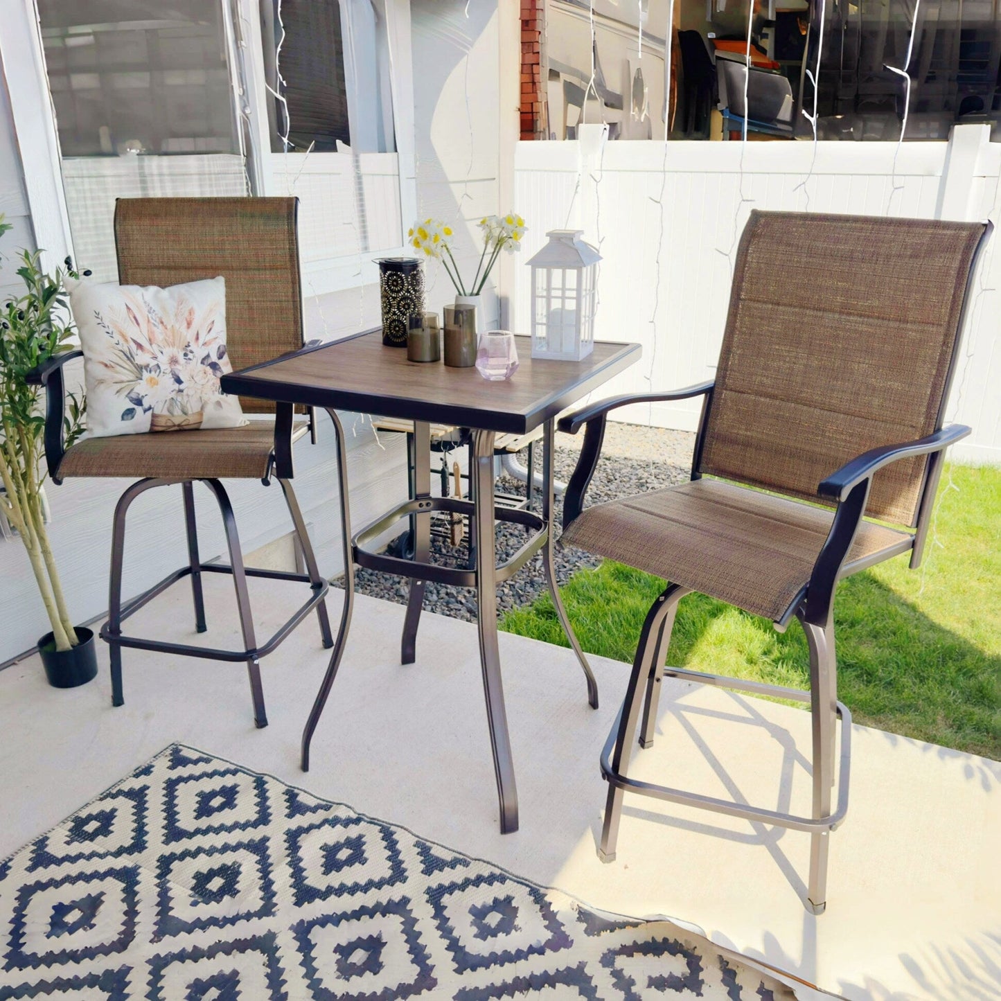 Ensemble de 3 tabourets de bar pivotants et table bistro d'extérieur MAISON?ARTS