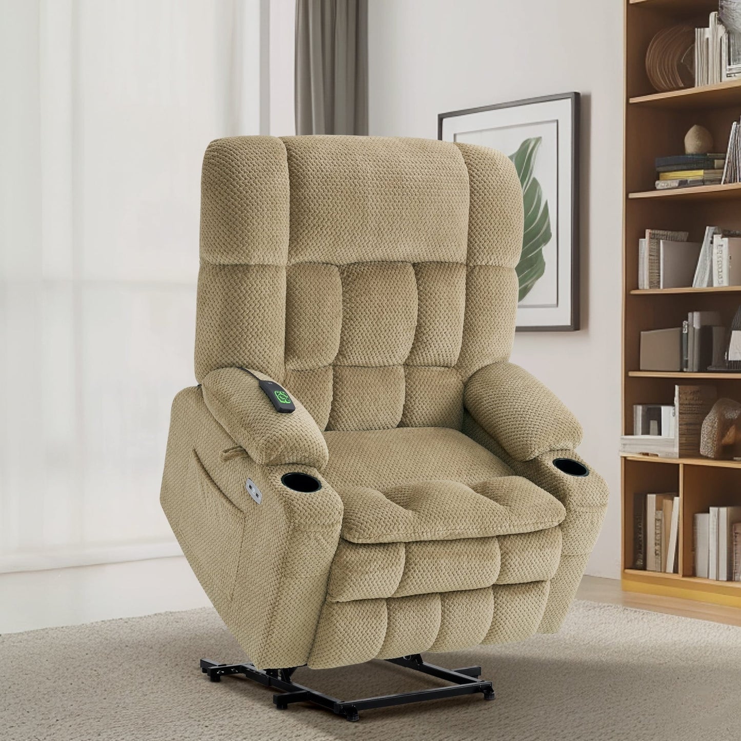 Fauteuil inclinable électrique à double moteur MCombo avec massage et chauffage pour personnes de grande taille, tissu R7891 (grand-large)