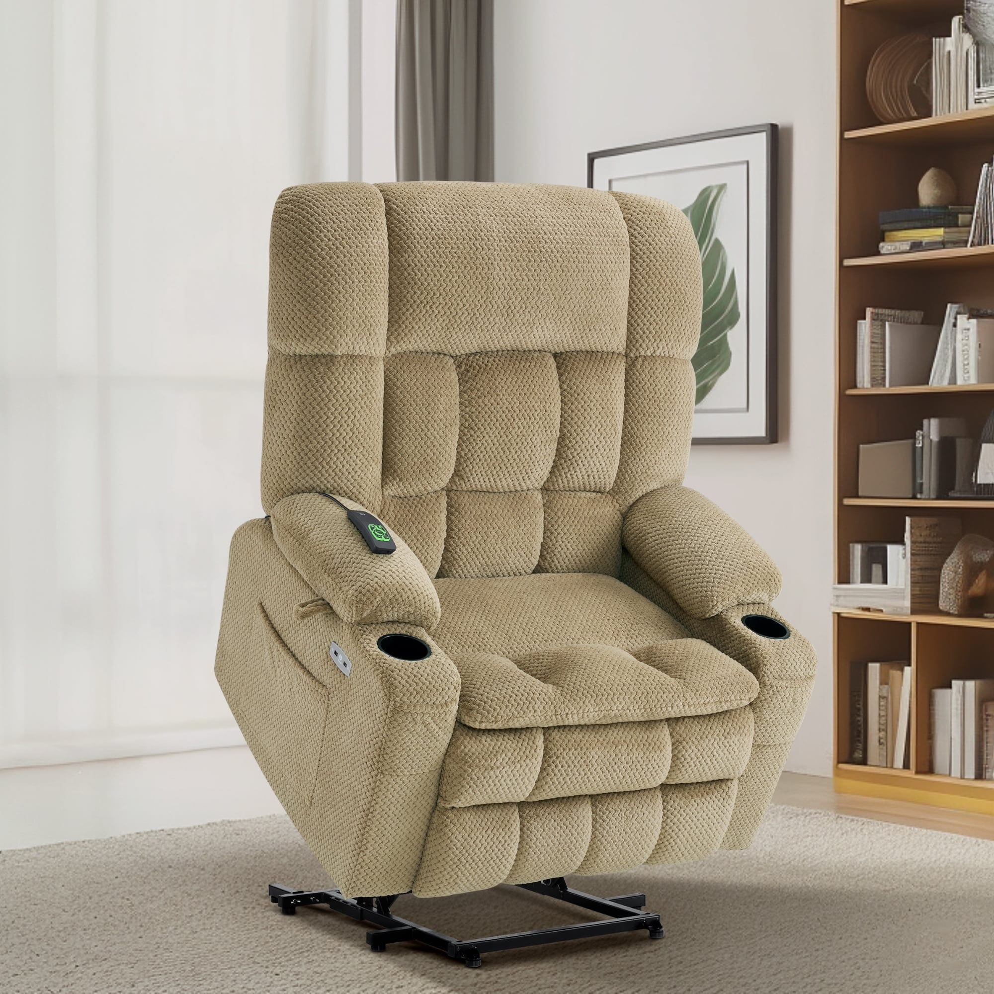 Fauteuil inclinable électrique à double moteur MCombo avec massage et chauffage pour personnes de grande taille, tissu R7891 (grand-large)