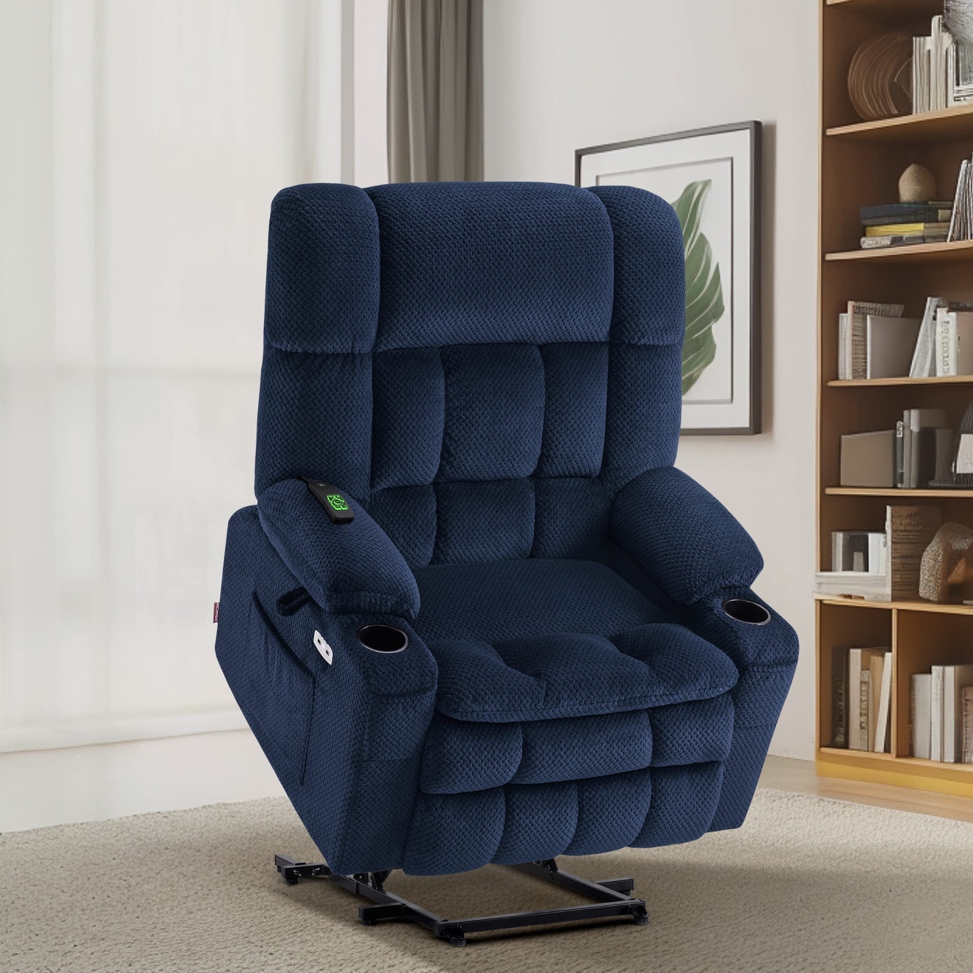 Fauteuil inclinable électrique à double moteur MCombo avec massage et chauffage pour personnes de grande taille, tissu R7891 (grand-large)