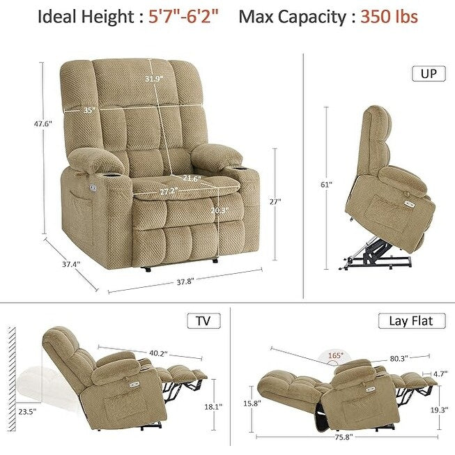 Fauteuil inclinable électrique à double moteur MCombo avec massage et chauffage pour personnes de grande taille, tissu R7891 (grand-large)