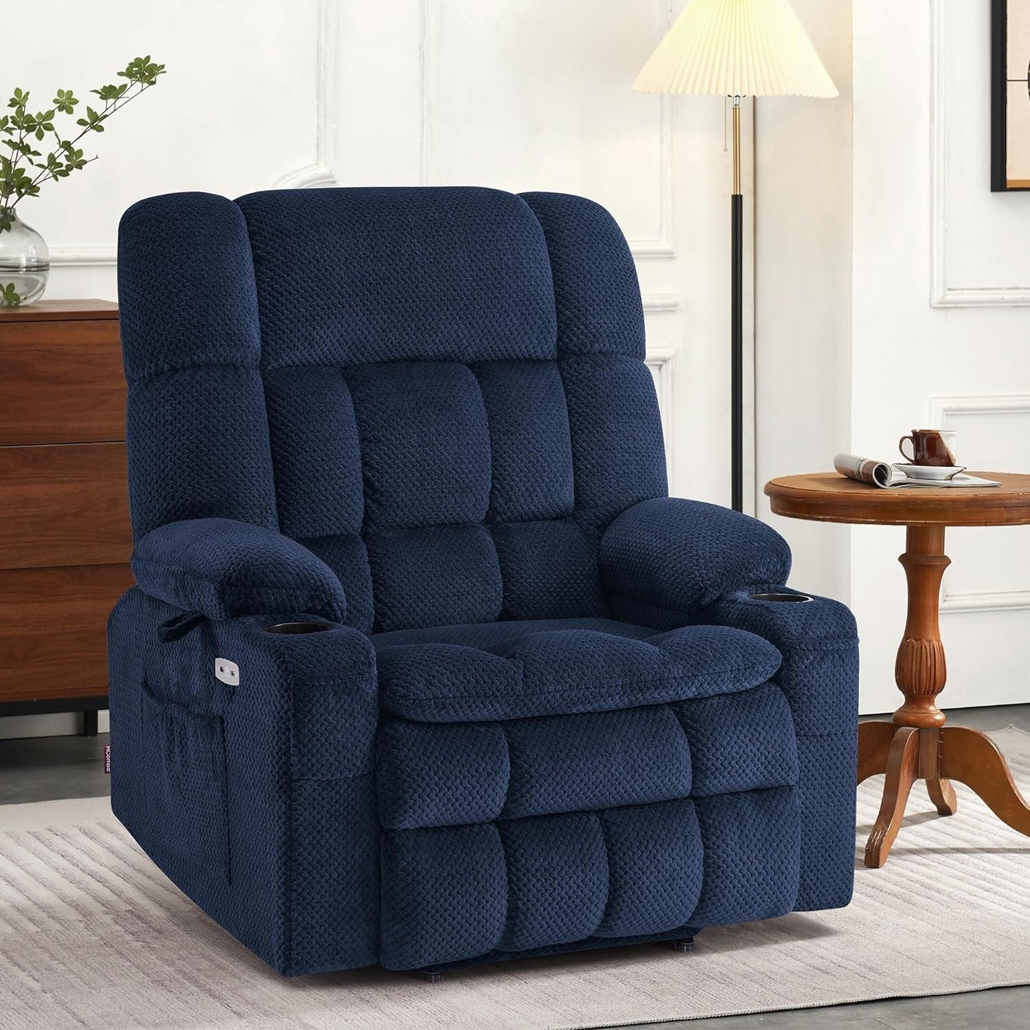 Fauteuil inclinable électrique à double moteur MCombo avec massage et chauffage pour personnes de grande taille, tissu R7891 (grand-large)