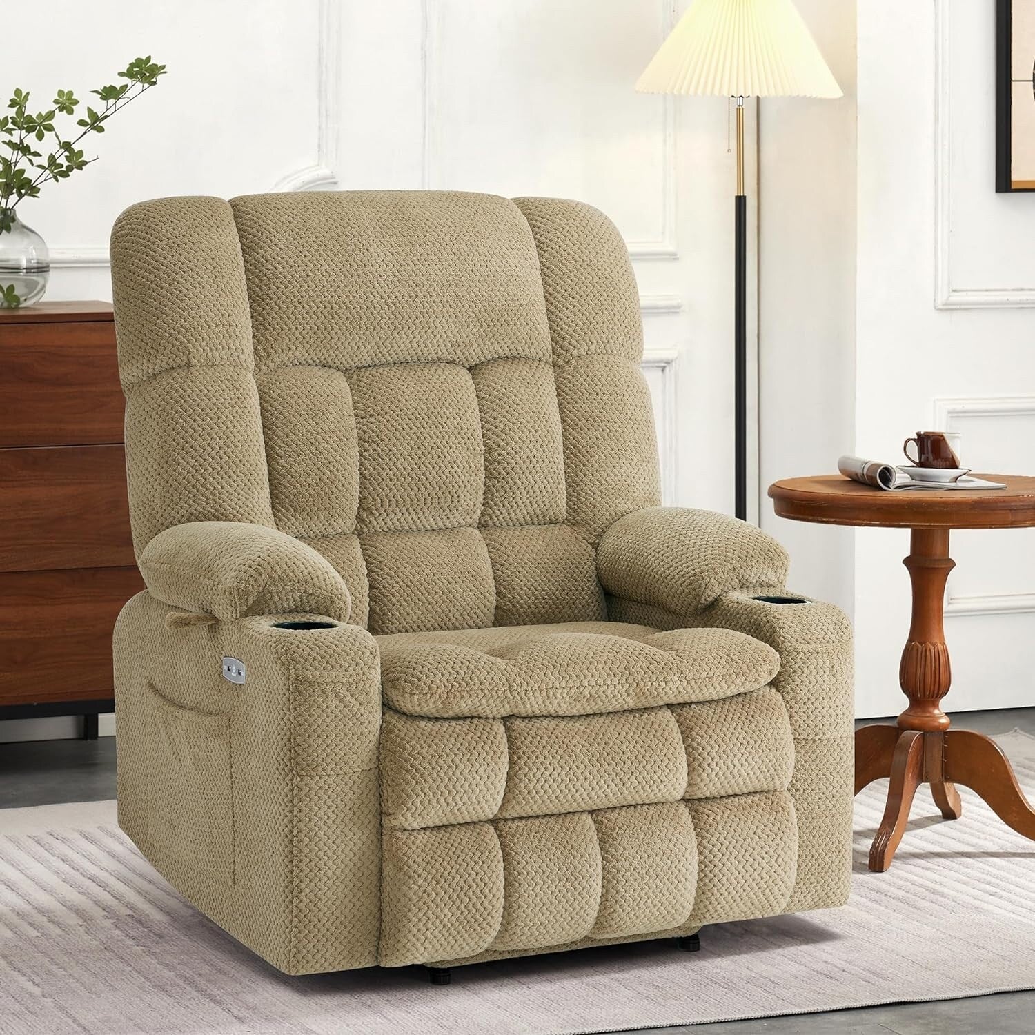 Fauteuil inclinable électrique à double moteur MCombo avec massage et chauffage pour personnes de grande taille, tissu R7891 (grand-large)