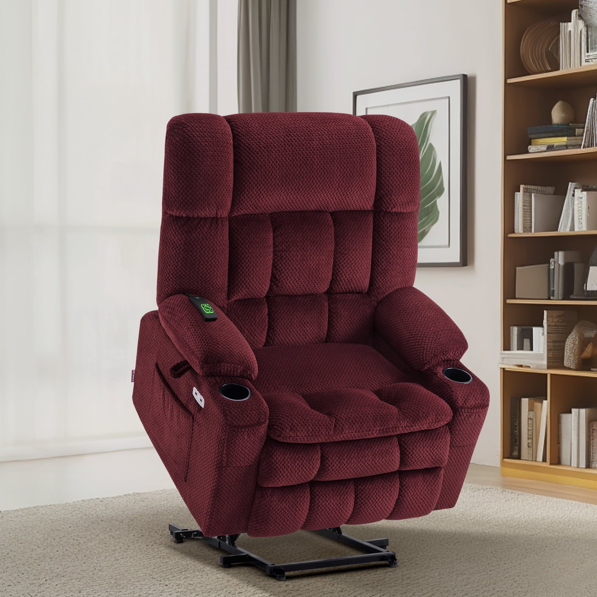 Fauteuil inclinable électrique à double moteur MCombo avec massage et chauffage pour personnes de grande taille, tissu R7891 (grand-large)