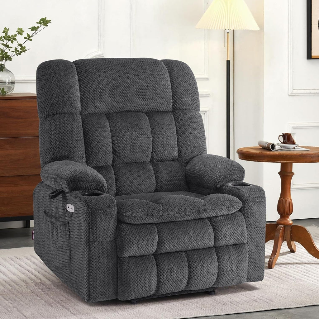 Fauteuil inclinable électrique à double moteur MCombo avec massage et chauffage pour personnes de grande taille, tissu R7891 (grand-large)