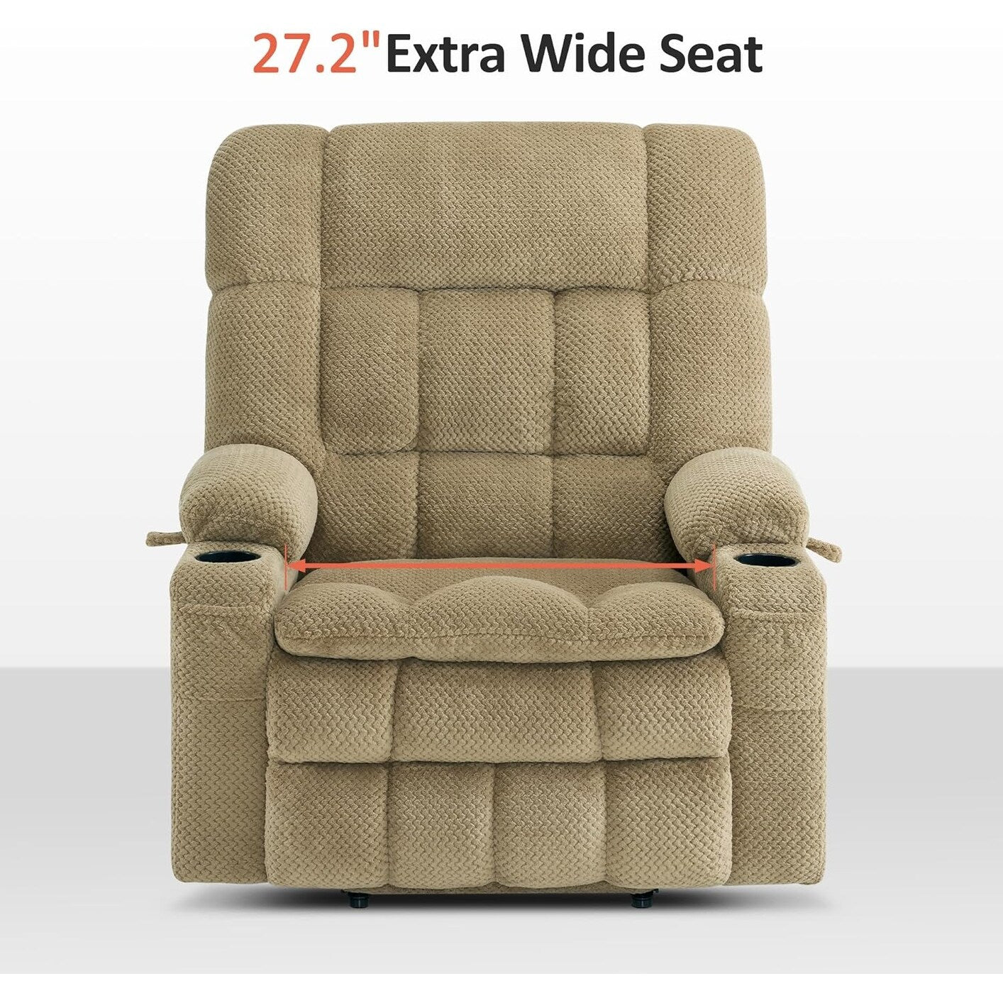 Fauteuil inclinable électrique à double moteur MCombo avec massage et chauffage pour personnes de grande taille, tissu R7891 (grand-large)