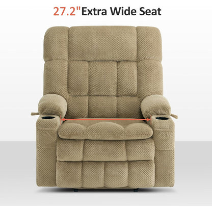 Fauteuil inclinable électrique à double moteur MCombo avec massage et chauffage pour personnes de grande taille, tissu R7891 (grand-large)