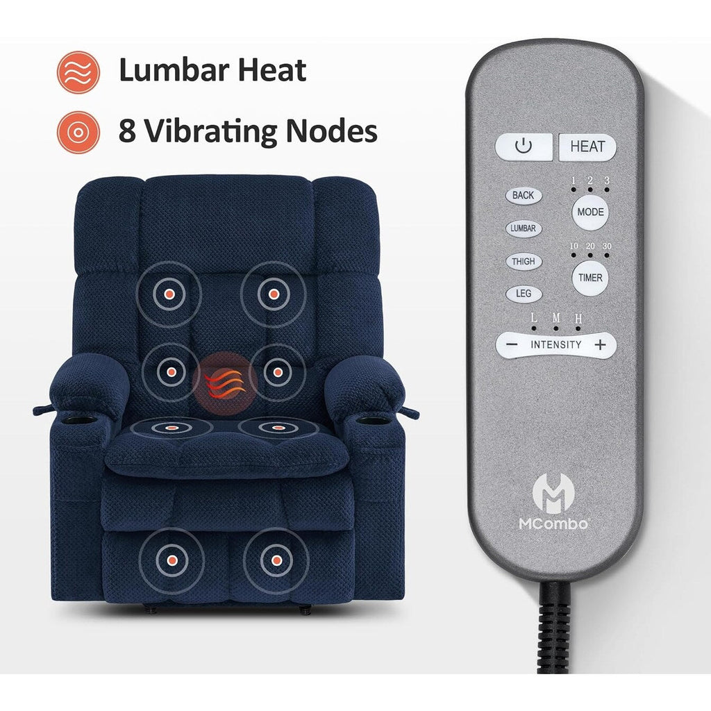 Fauteuil inclinable électrique à double moteur MCombo avec massage et chauffage pour personnes de grande taille, tissu R7891 (grand-large)