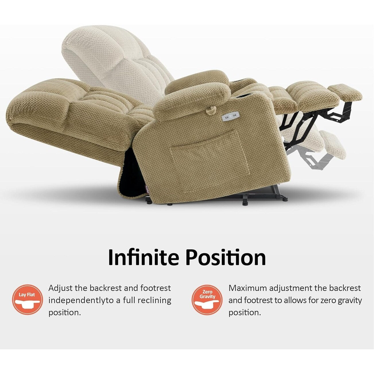 Fauteuil inclinable électrique à double moteur MCombo avec massage et chauffage pour personnes de grande taille, tissu R7891 (grand-large)