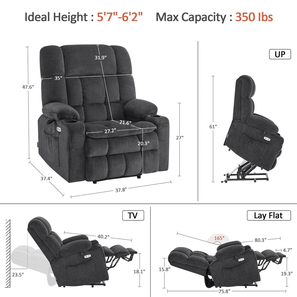 Fauteuil inclinable électrique à double moteur MCombo avec massage et chauffage pour personnes de grande taille, tissu R7891 (grand-large)