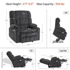 Fauteuil inclinable électrique à double moteur MCombo avec massage et chauffage pour personnes de grande taille, tissu R7891 (grand-large)