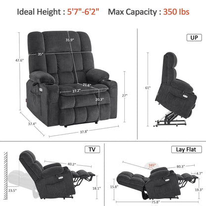 Fauteuil inclinable électrique à double moteur MCombo avec massage et chauffage pour personnes de grande taille, tissu R7891 (grand-large)
