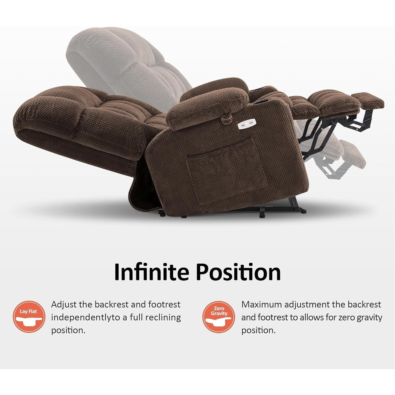 Fauteuil inclinable électrique à double moteur MCombo avec massage et chauffage pour personnes de grande taille, tissu R7891 (grand-large)