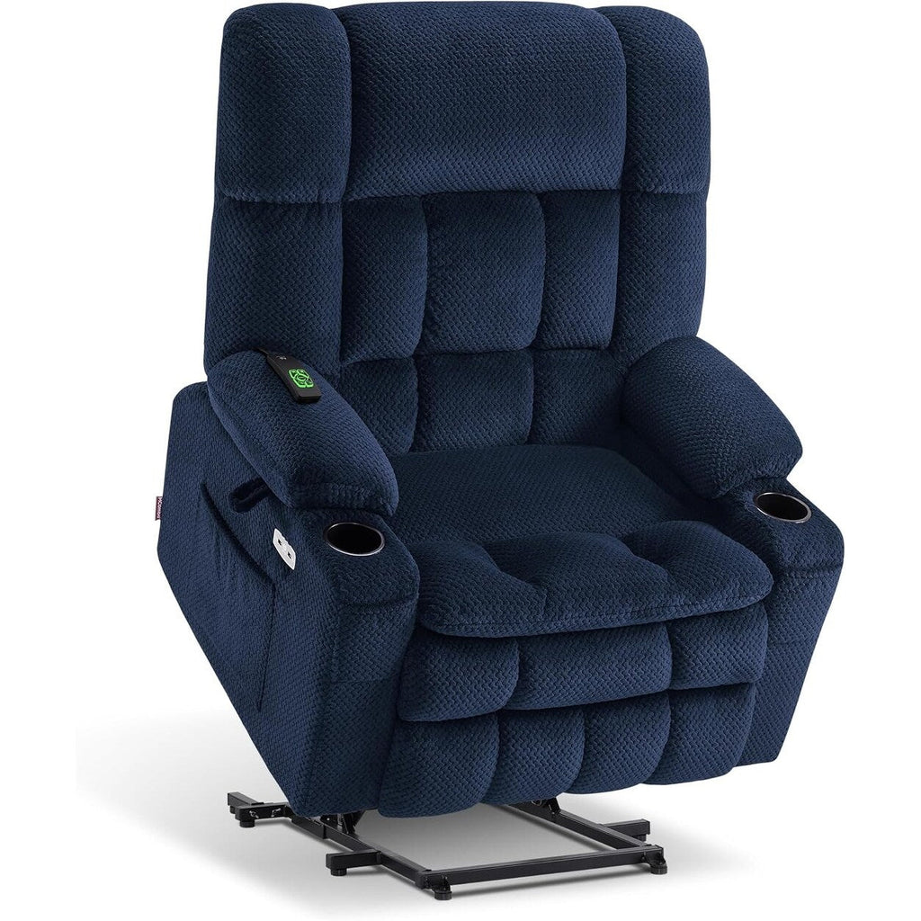 Fauteuil inclinable électrique à double moteur MCombo avec massage et chauffage pour personnes de grande taille, tissu R7891 (grand-large)