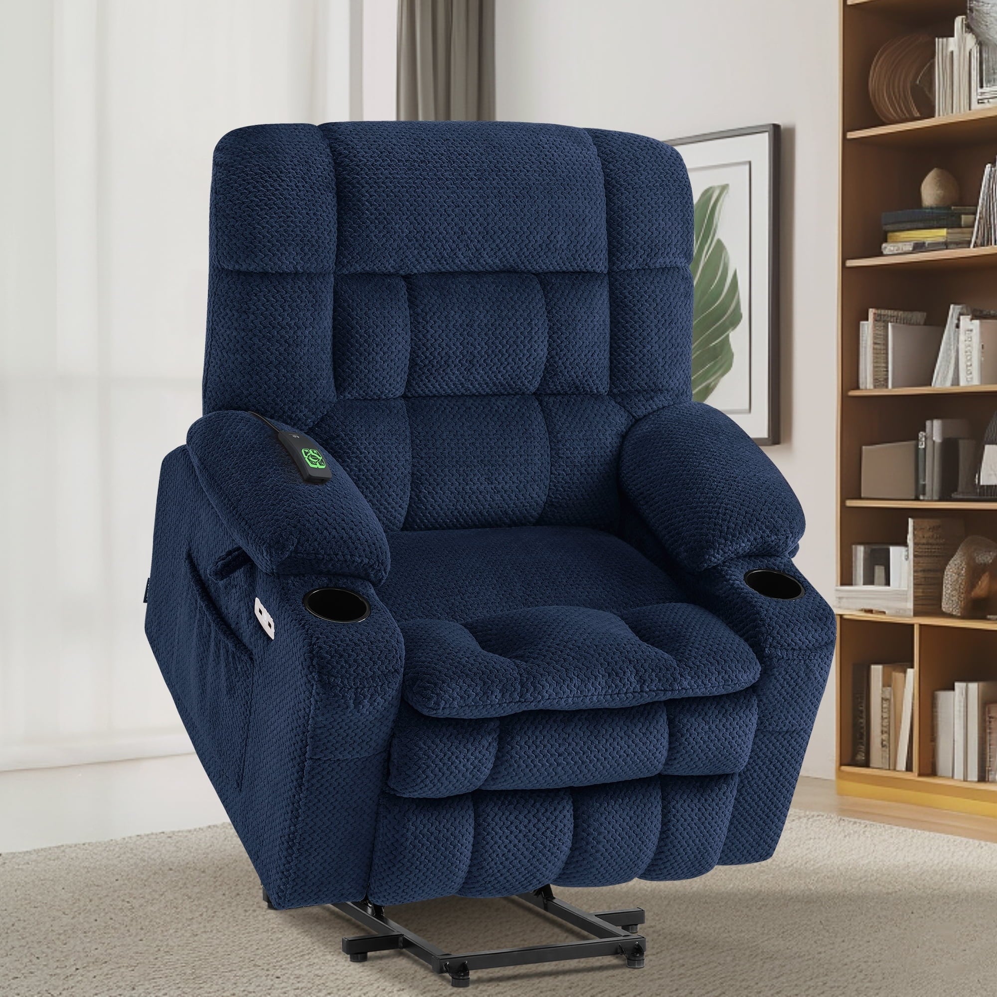 Fauteuil inclinable électrique à double moteur MCombo avec massage et chauffage, positions infinies, tissu R7894 (petit-large)