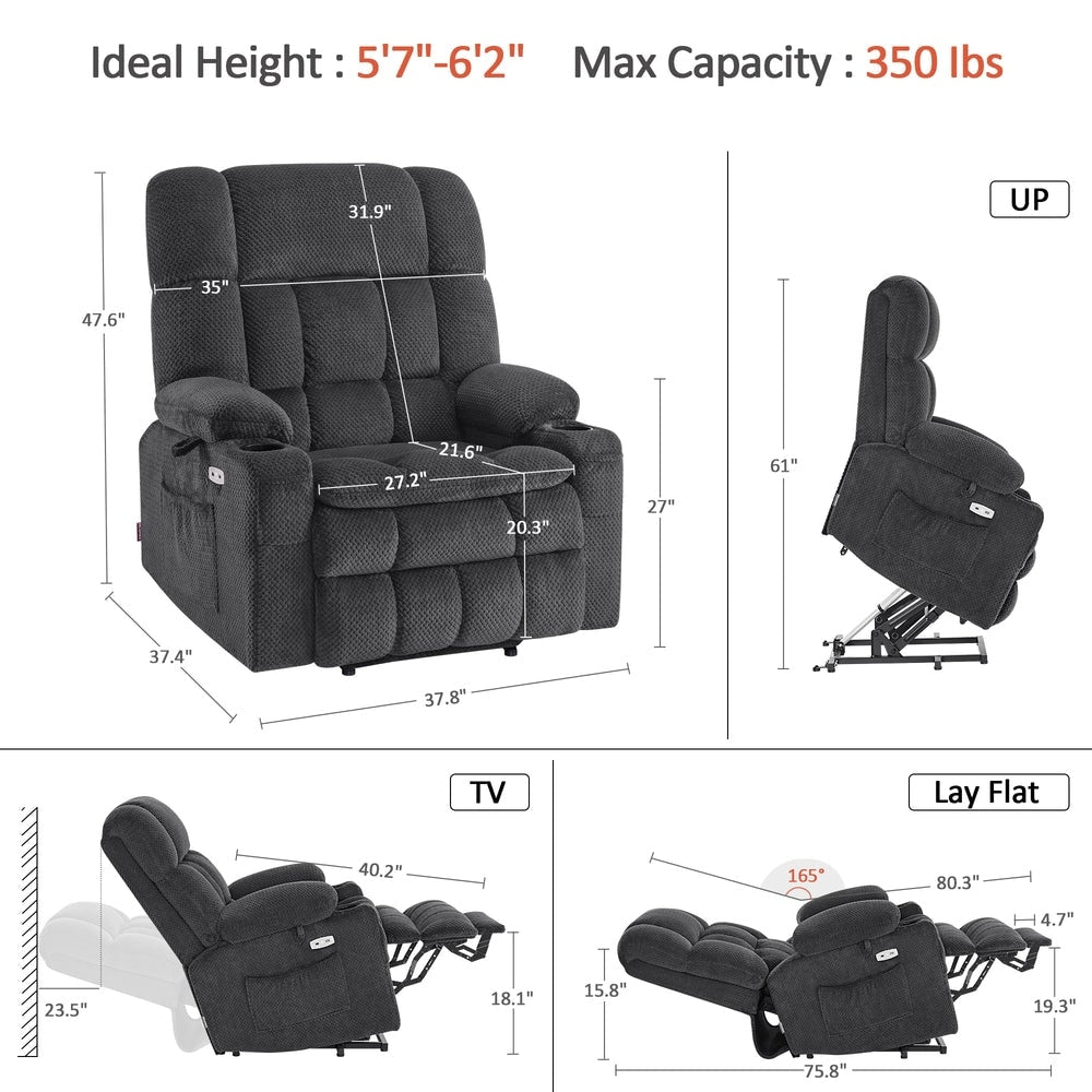 Fauteuil inclinable électrique à double moteur MCombo avec massage et chauffage, positions infinies, tissu R7894 (petit-large)