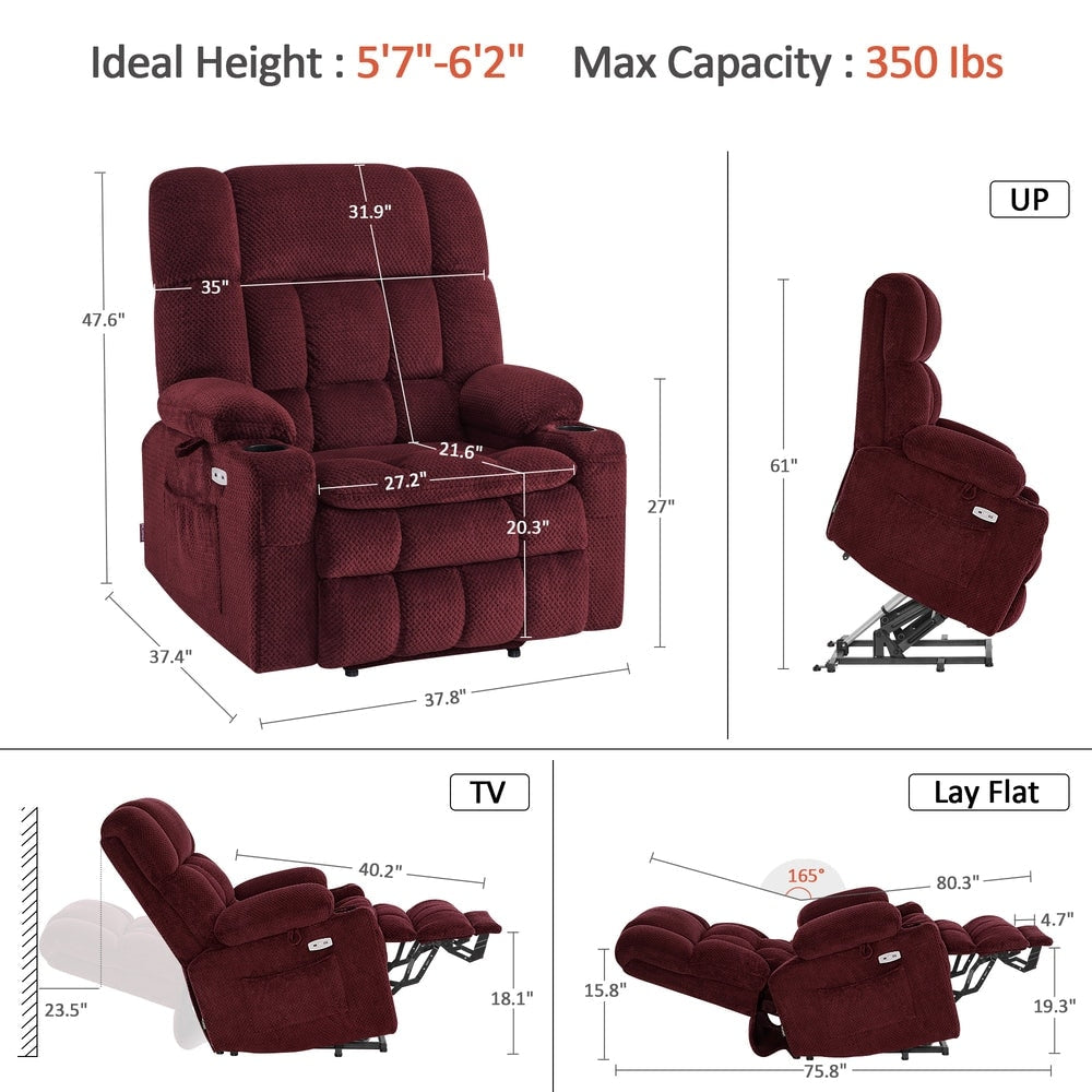 Fauteuil inclinable électrique à double moteur MCombo avec massage et chauffage, positions infinies, tissu R7894 (petit-large)