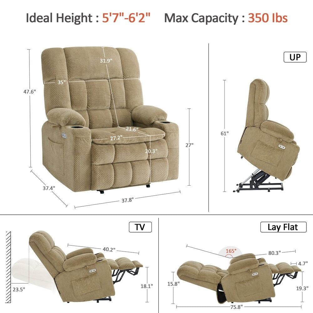 Fauteuil inclinable électrique à double moteur MCombo avec massage et chauffage, positions infinies, tissu R7894 (petit-large)