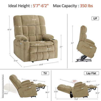 Fauteuil inclinable électrique à double moteur MCombo avec massage et chauffage, positions infinies, tissu R7894 (petit-large)