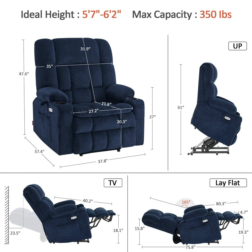 Fauteuil inclinable électrique à double moteur MCombo avec massage et chauffage, positions infinies, tissu R7894 (petit-large)