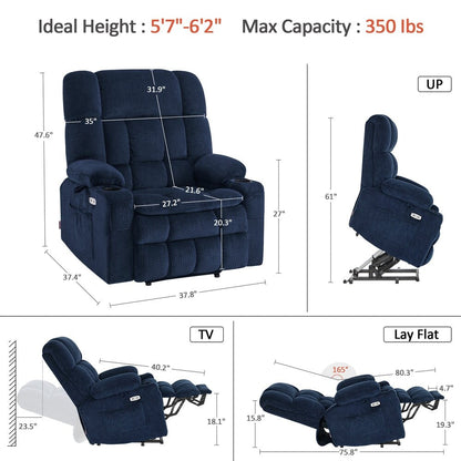 Fauteuil inclinable électrique à double moteur MCombo avec massage et chauffage, positions infinies, tissu R7894 (petit-large)
